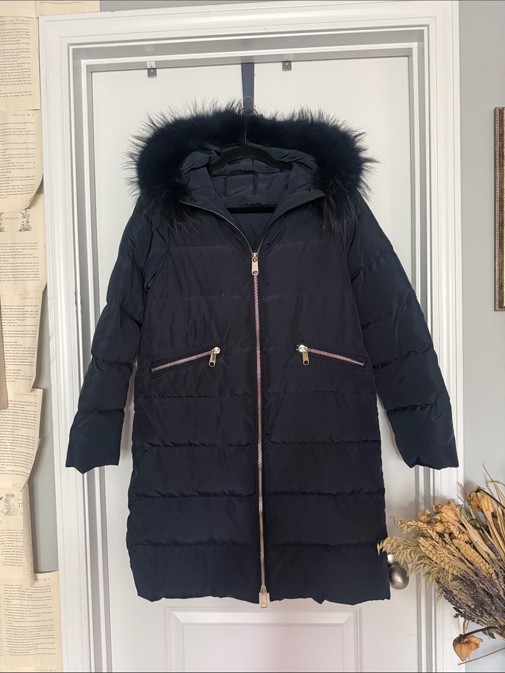 MaxMara Black Puffer Coat with Fur-Trim Hood